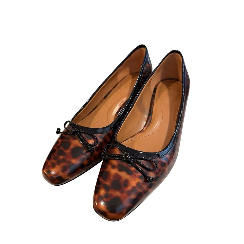 Talbots Size 8M Vanessa Animal Print Patent Leather Bow Block Heel Tortoiseshell